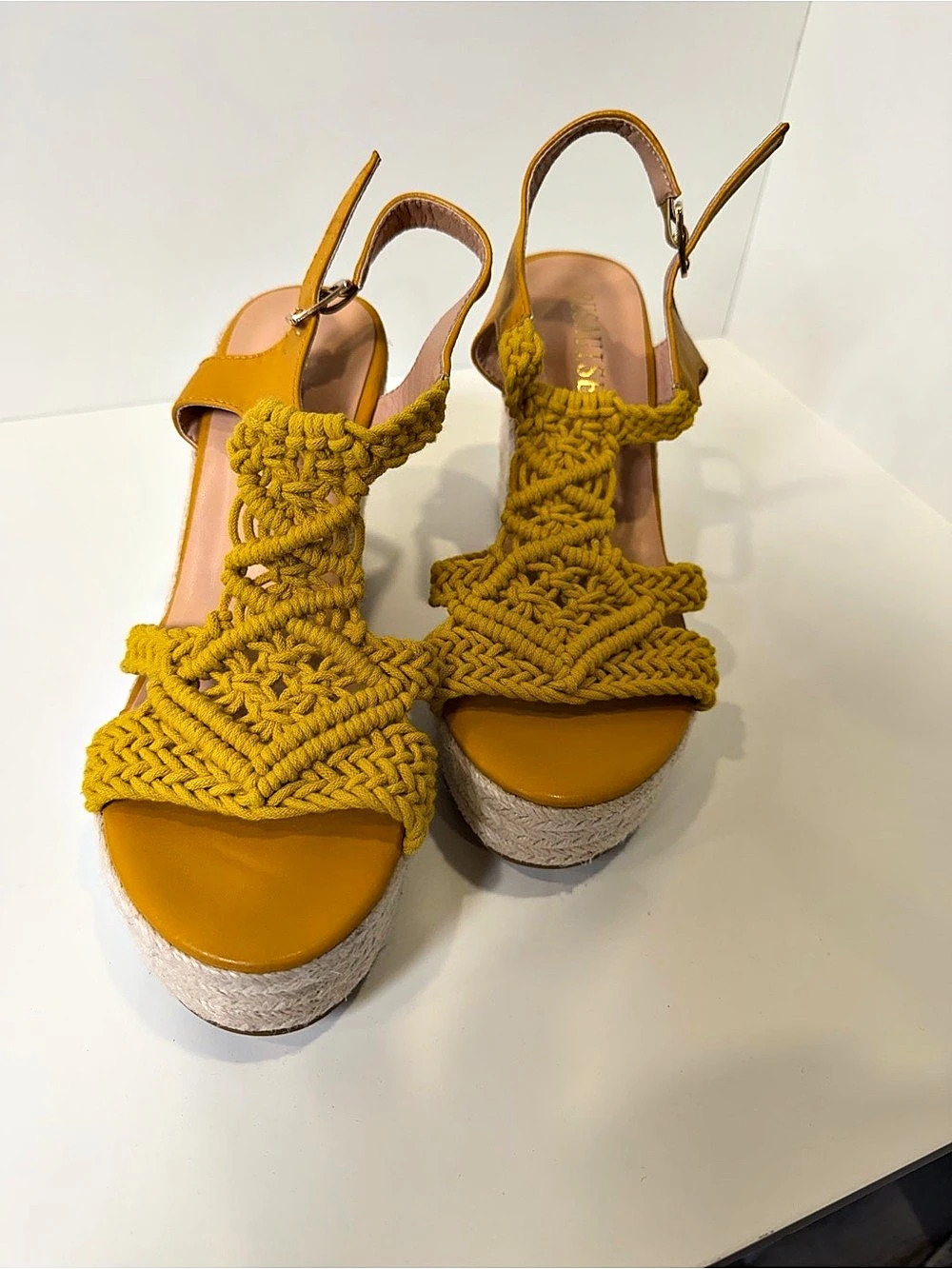 RUSH Woven Espadrille Wedge Sandals in Yellow Like New